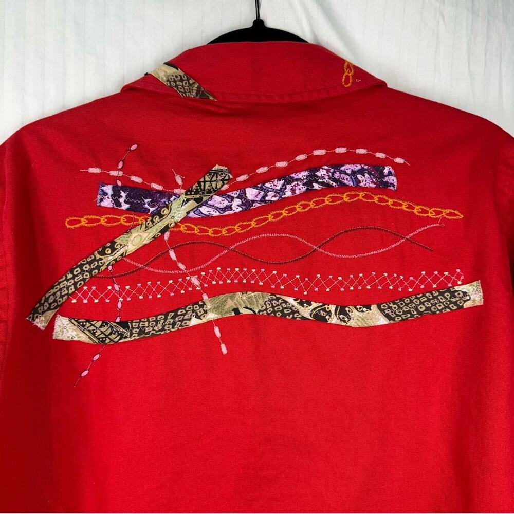 Coldwater Creek Vintage Red Textured Blazer Women Petite Large Embellished Boho - Picture 3 of 9